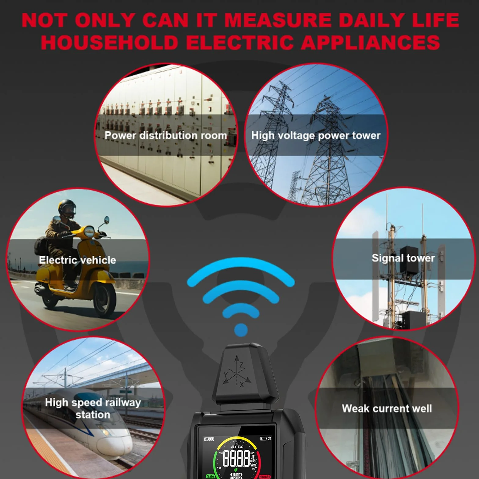 EMF miernik promieniowania elektromagnetycznego 5 w 1 cyfrowy detektor EF MF RF do WiFi 5G