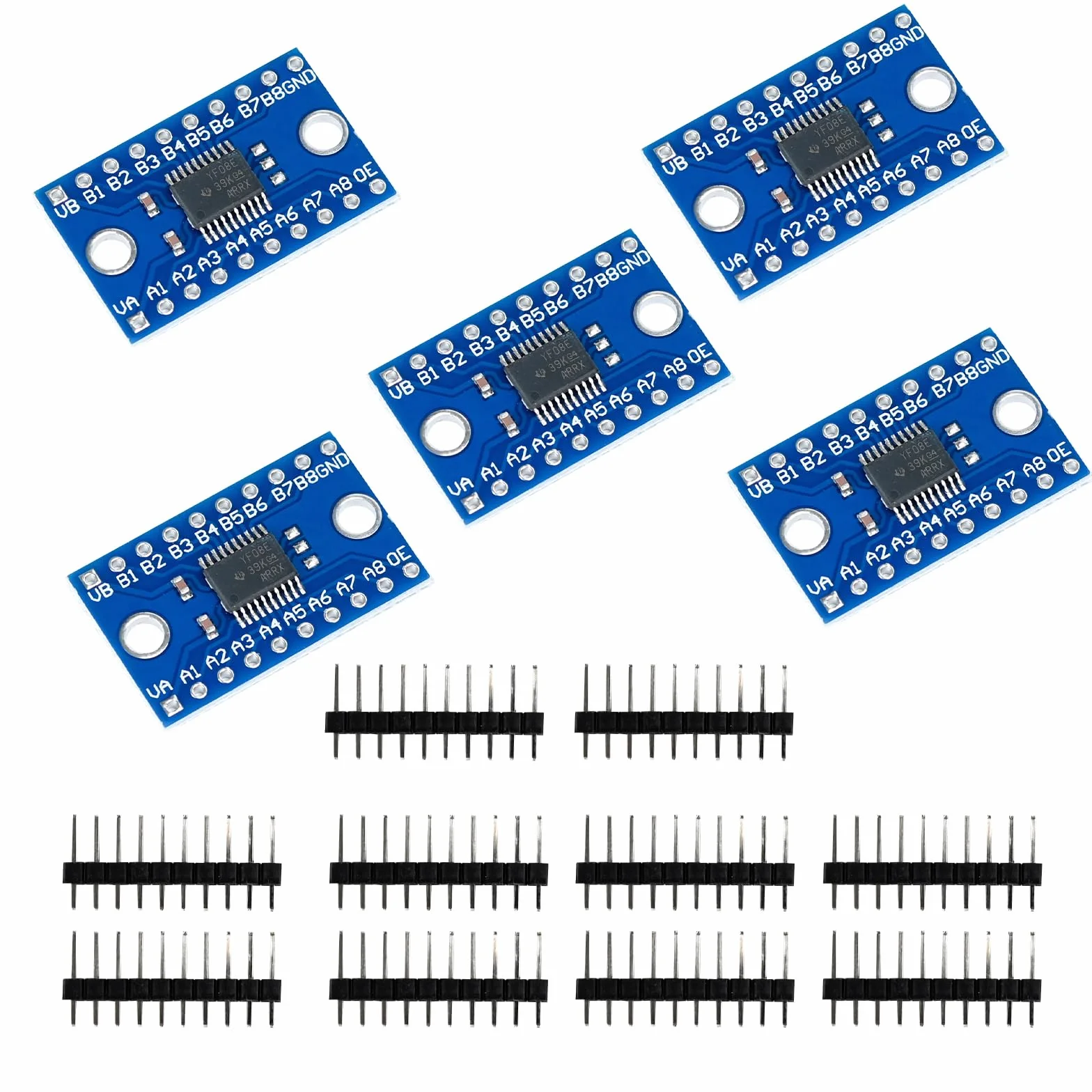 Podazz Wysokoprędkowy pełnoduplexowy konwerter poziomu logiki 8-kanałowy SPI 8-drożny 3.3V 5V I2C IIC 8-bitowy dwukierunkowy moduł konwertera kompatybilny z Raspberry Pi i Arduino (5-pack)