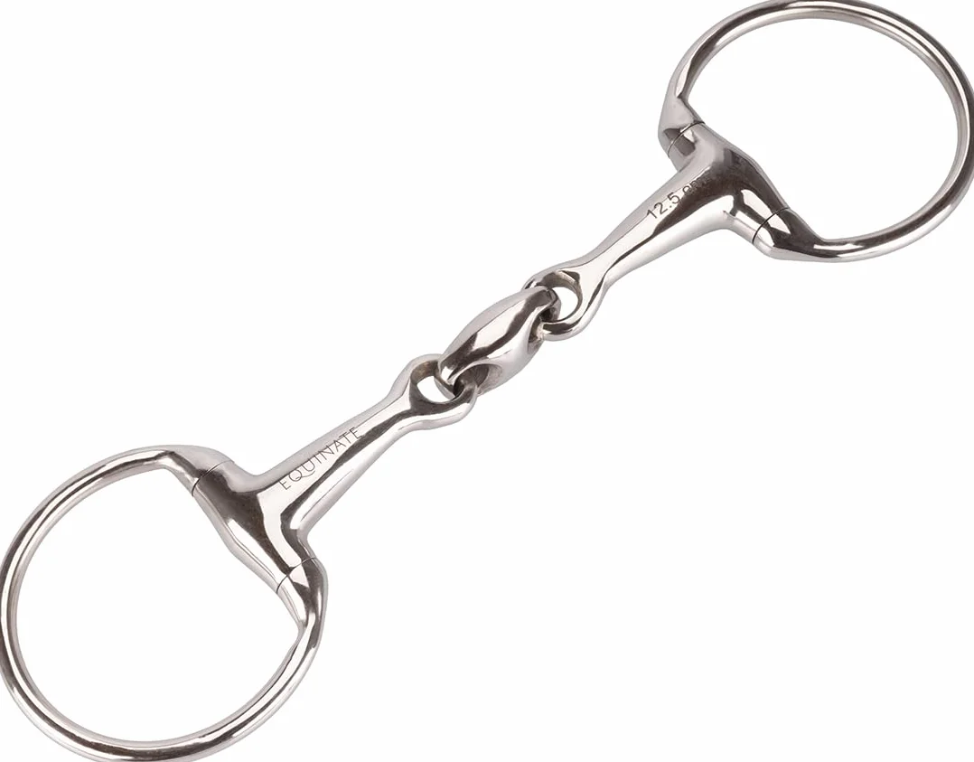 Equinate Zgryz z głową oliwkową stal szlachetna 16 mm podwójnie łamany 14,5 cm - anatomicznie ukształtowane wędzidełko przyjazne dla pył o delikatnym działaniu - grawerowane laserowo dane dotyczące