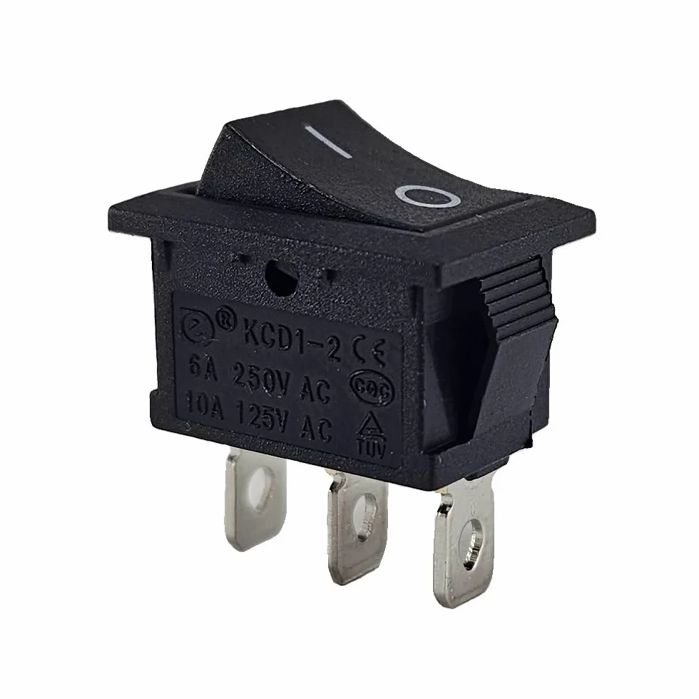 Mini przełącznik kołyskowy KCD1 19x13 mm 250V 6A 125V 10A AC 12V 20A DC czarny 2-biegunowy