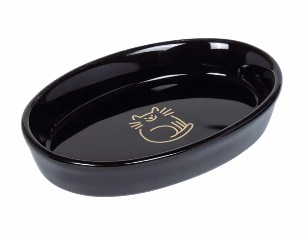 Nobby Koty miska ceramiczna owalna Golden Cat, czarna 17 x 11 x 2,5 cm, 0,12 l, 1 sztuka