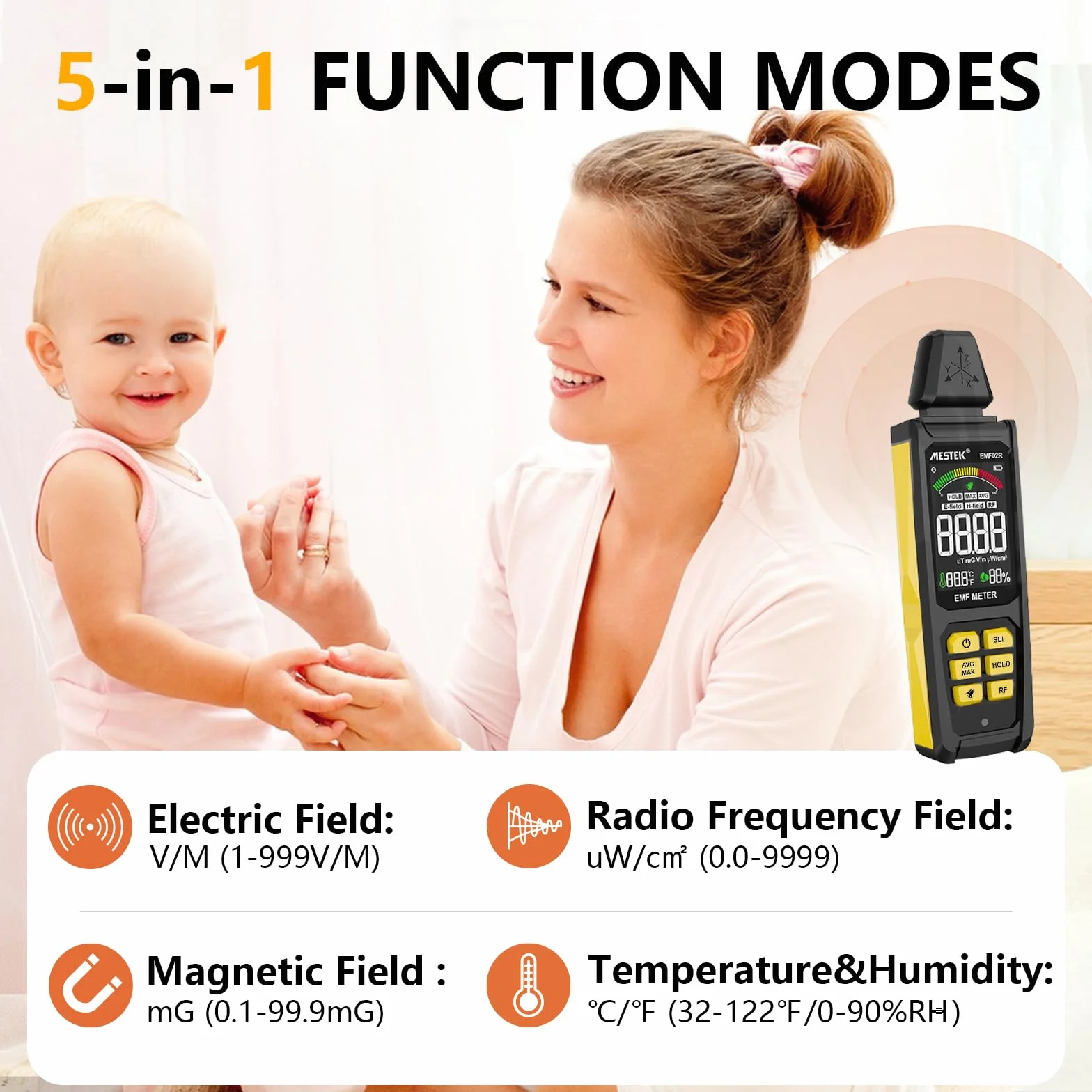 MESTEK Detektor EMF 5 w 1 Miernik Promieniowania Pole Elektryczne Magnetyczne