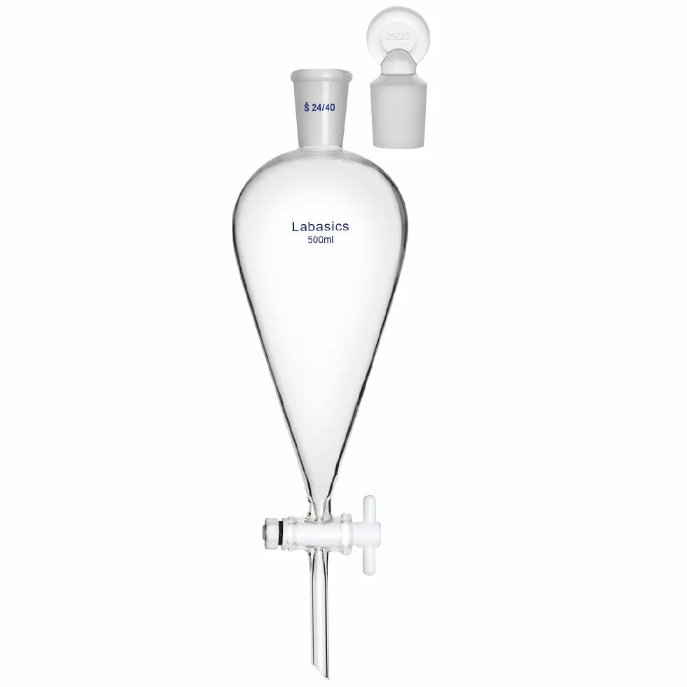 Labasics Stożkowy rozdzielacz ze szkła borokrzemowego 500 ml z zaworem odcinającym PTFE