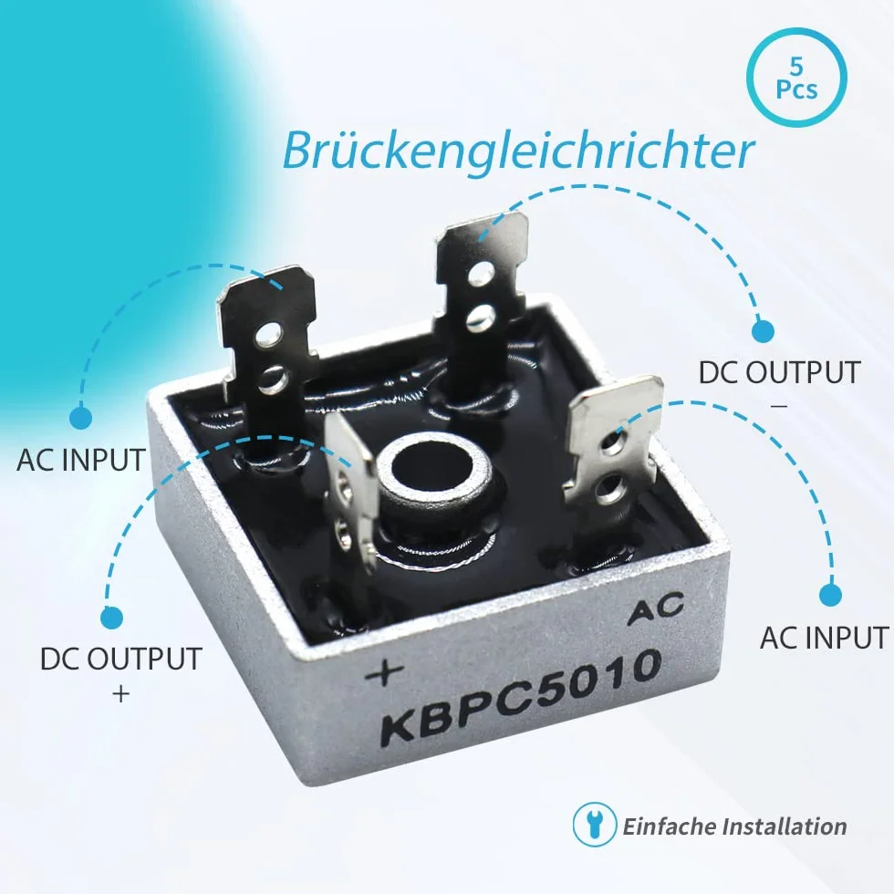 Prostownik Mostowy KBPC5010 50A 1000V Jednofazowy z Metalową Obudową