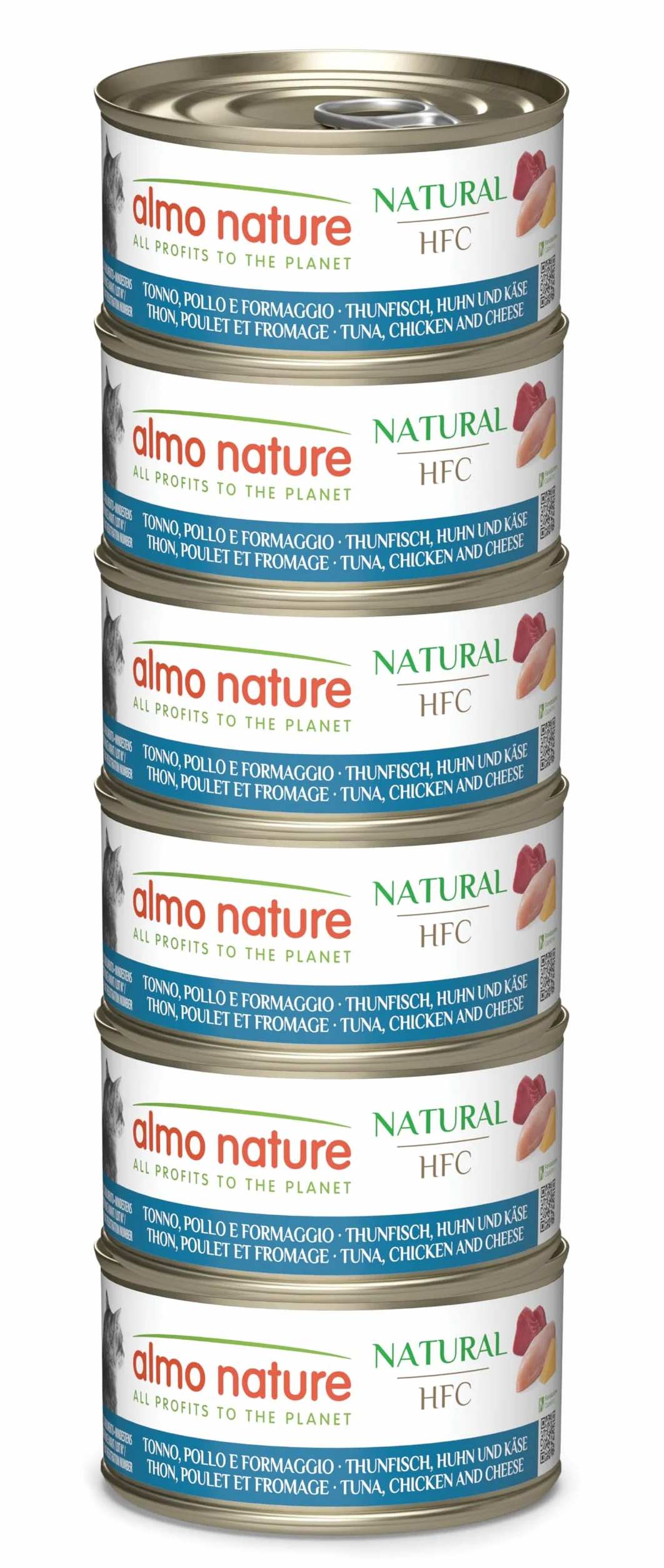 almo nature HFC Natural Wilgotna karma dla kotów - tuńczyk, kurczak i ser - opakowanie 420 g (6 x 70 g)