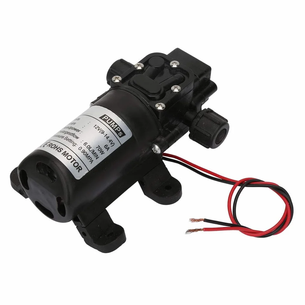 Pompa Wysokociśnieniowa Elektryczna Pompa Wysokociśnieniowa Czarne Tworzywo Sztuczne Dc 12V 70W 6L Min Samozasysająca Wysokociśnieniowa Pompa Membranowa Dwustronna Pompa Wodna z