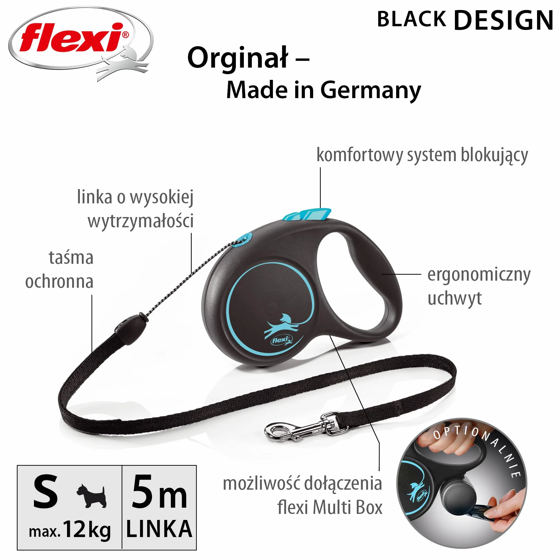 flexi smycz automatyczna Black Desing linka S 5m niebieska