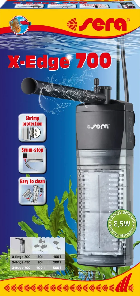 Sera X-Edge 700 wydajny i energooszczędny filtr narożny lub filtr wewnętrzny do akwarium do 300 litrów, 32657