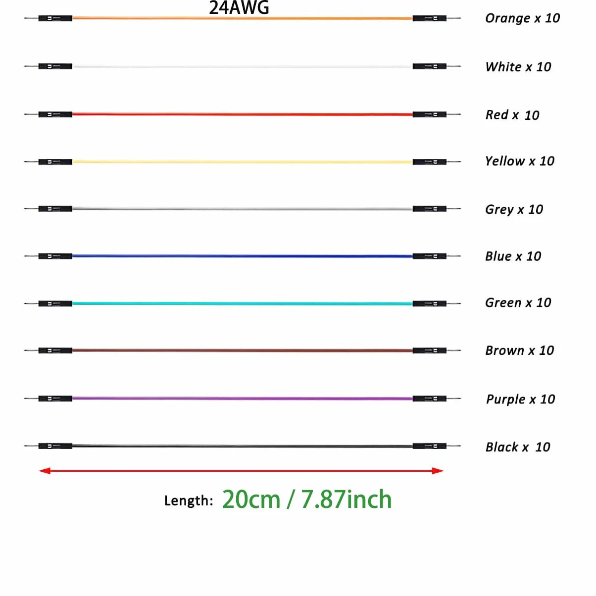 GTIWUNG 100 sztuk Jumper Wire mostki wtykowe do Arduino Breadboard, płytka wtykowa, 20 cm męski kabel, mostki 24AWG, 10 kolorów