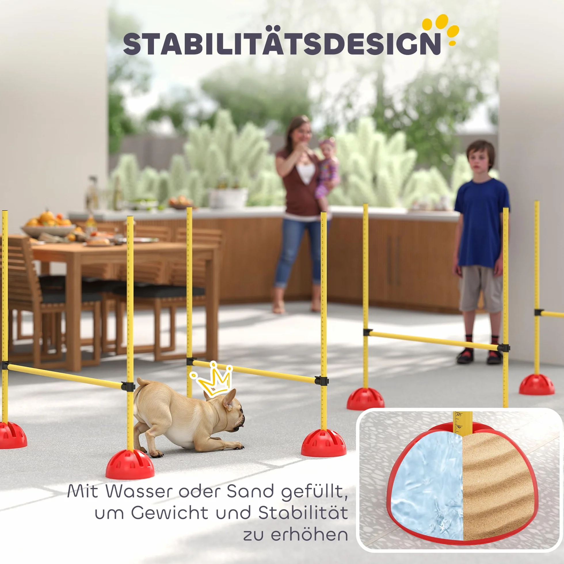 PawHut Agility zestaw dla psów, 5-częściowy, do napełniania, wyposażenie agility do treningu psa, zestaw płotek z regulacją wysokości, torba transportowa, akcesoria treningowe, trening koordynacyjny