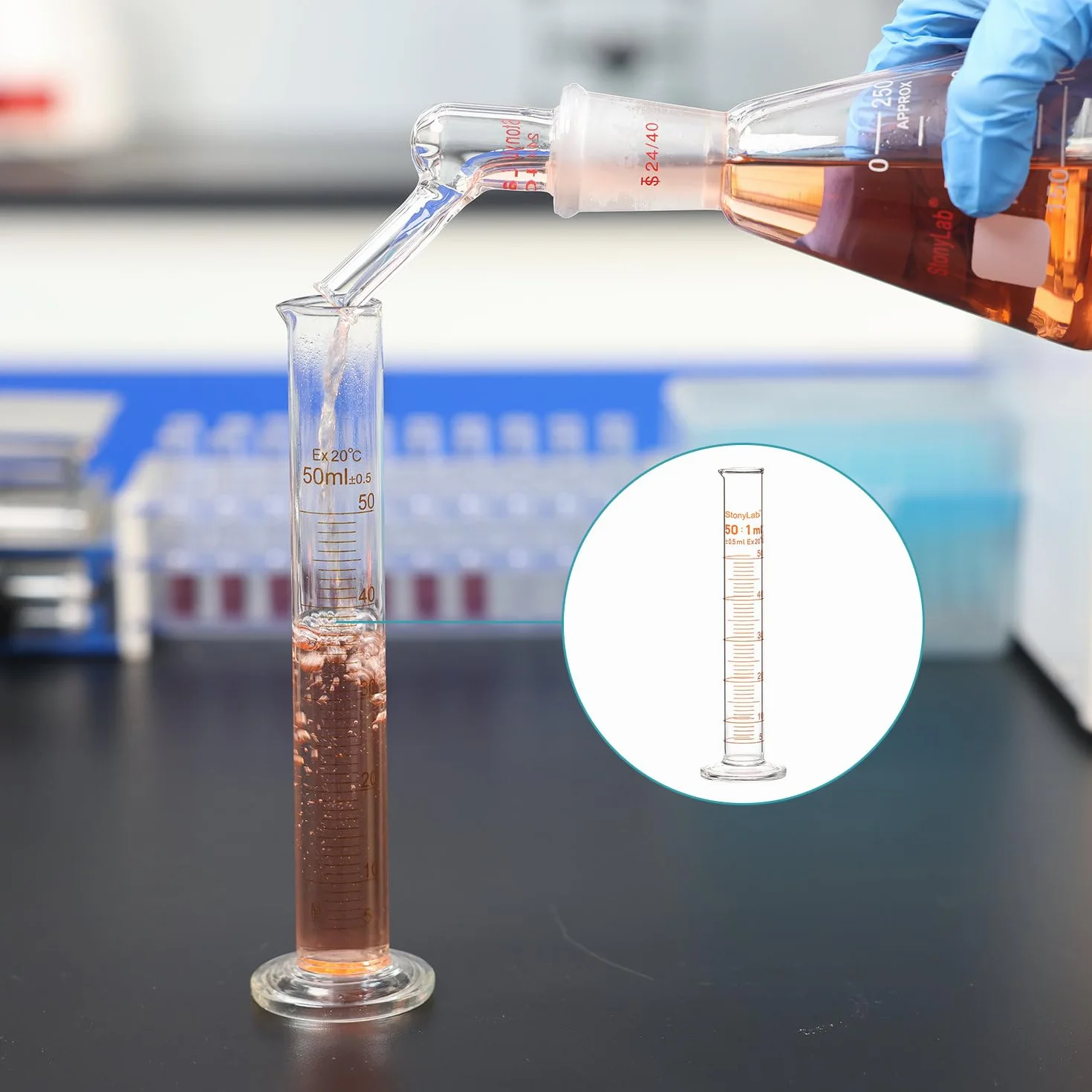 stonylab Graduated Cylinder Szkło (Opakowanie 1), Graduated Cylinder Szkło Borokrzemianowe 250 ml Ciężka Ściana Szkło Stopniowe Cylinder Pomiarowy