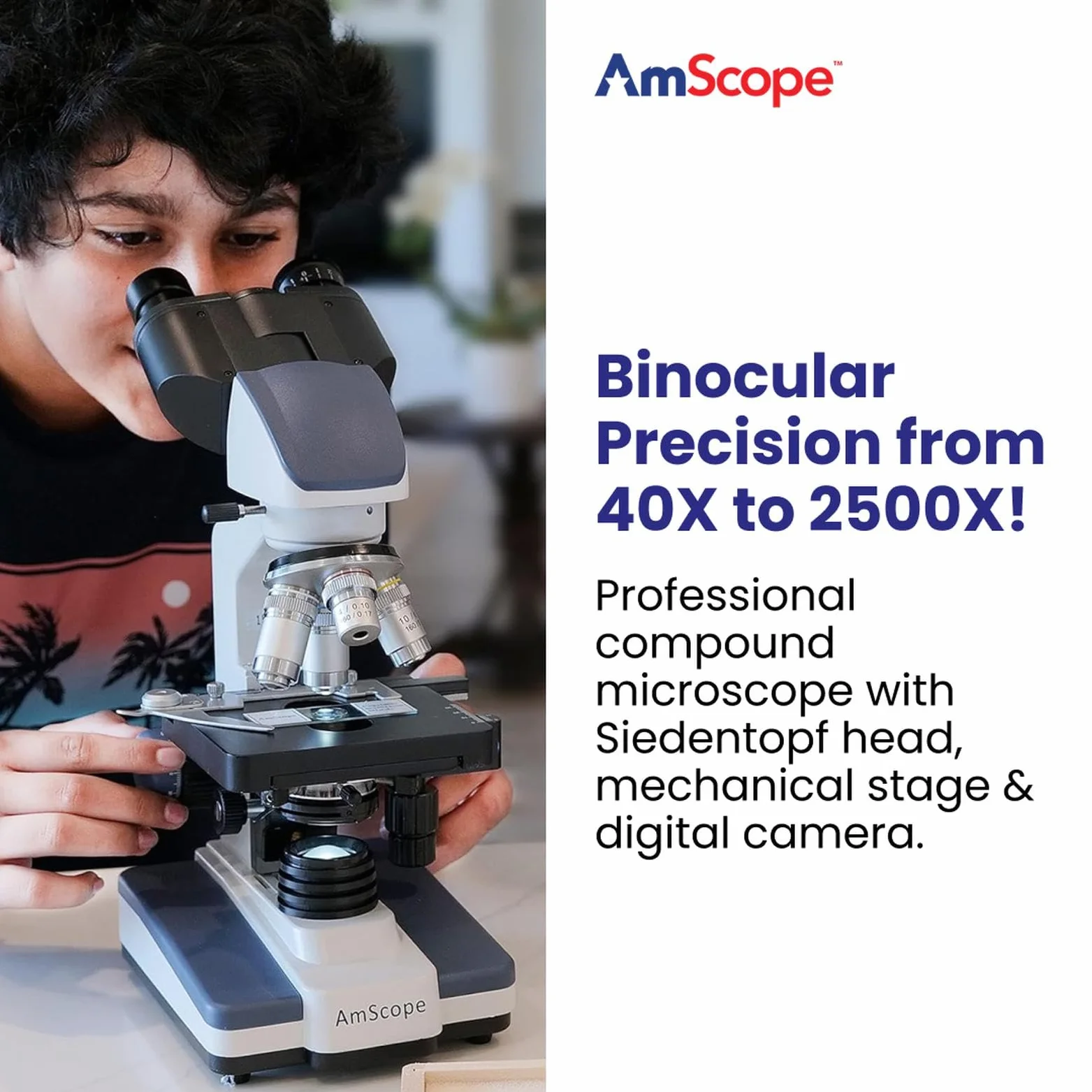 AmScope - 40X-2500X LED lornetka mikroskop złożony z mechanicznym etapem 3D + aparat cyfrowy USB - B120C-E