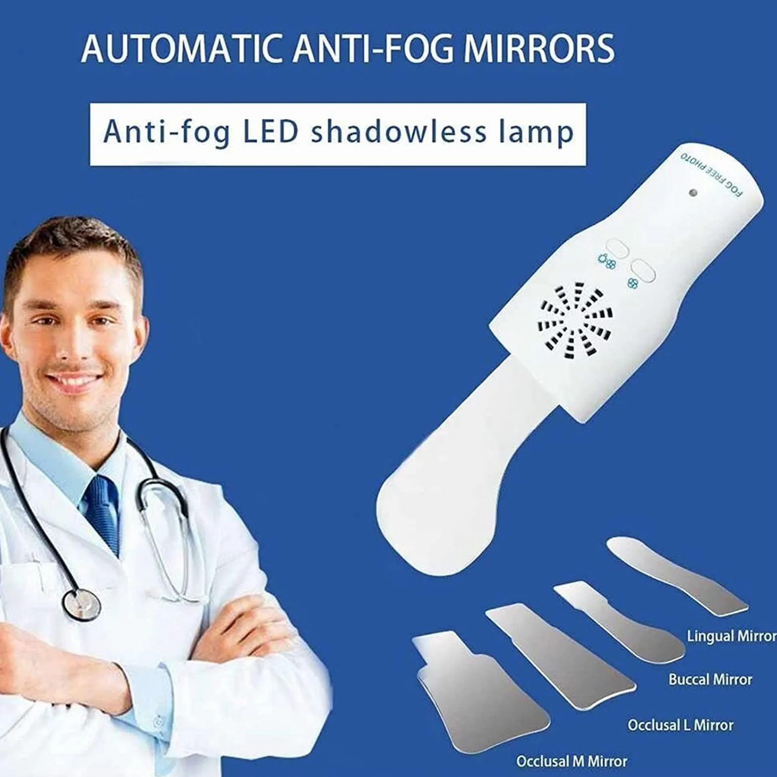Lusterko dentystyczne LED Anti-Fog z wentylatorem, dwustronne z 4 soczewkami