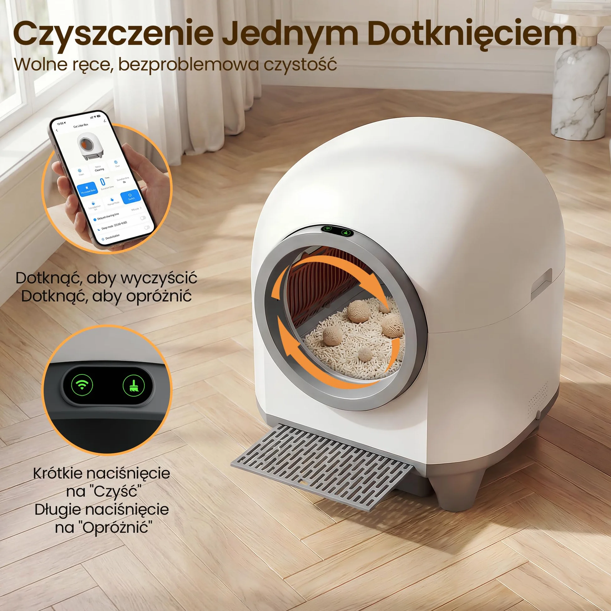 Devoko Samoczyszcząca Kuweta dla Kotów Duża Pojemność 90L | Automatyczna z Sterowaniem przez Aplikację i 9 Czujnikami | Automatyczna Samoczyszcząca Kuweta Zaprojektowana dla Dużych Kotów (max. 10kg)