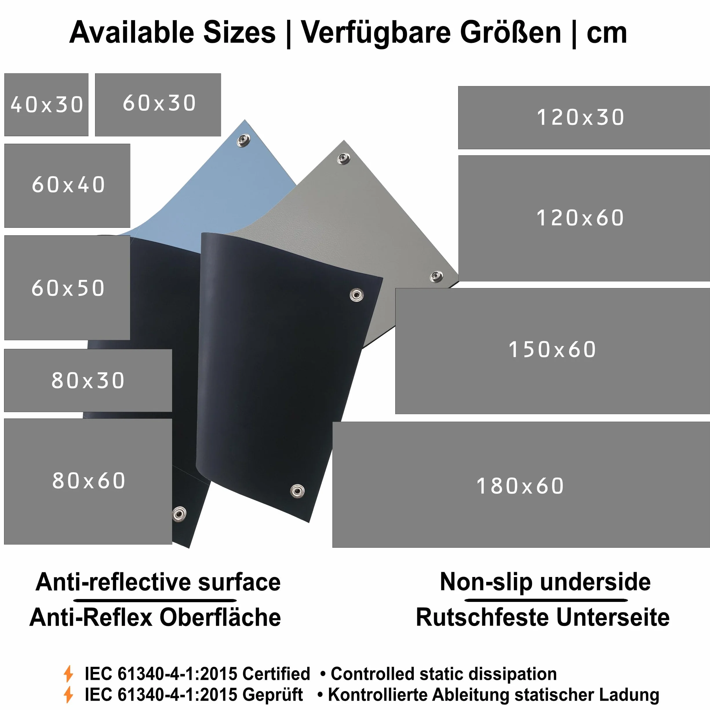Niebieska antystatyczna mata ESD 150 x 60 cm z kablem przyłączeniowym
