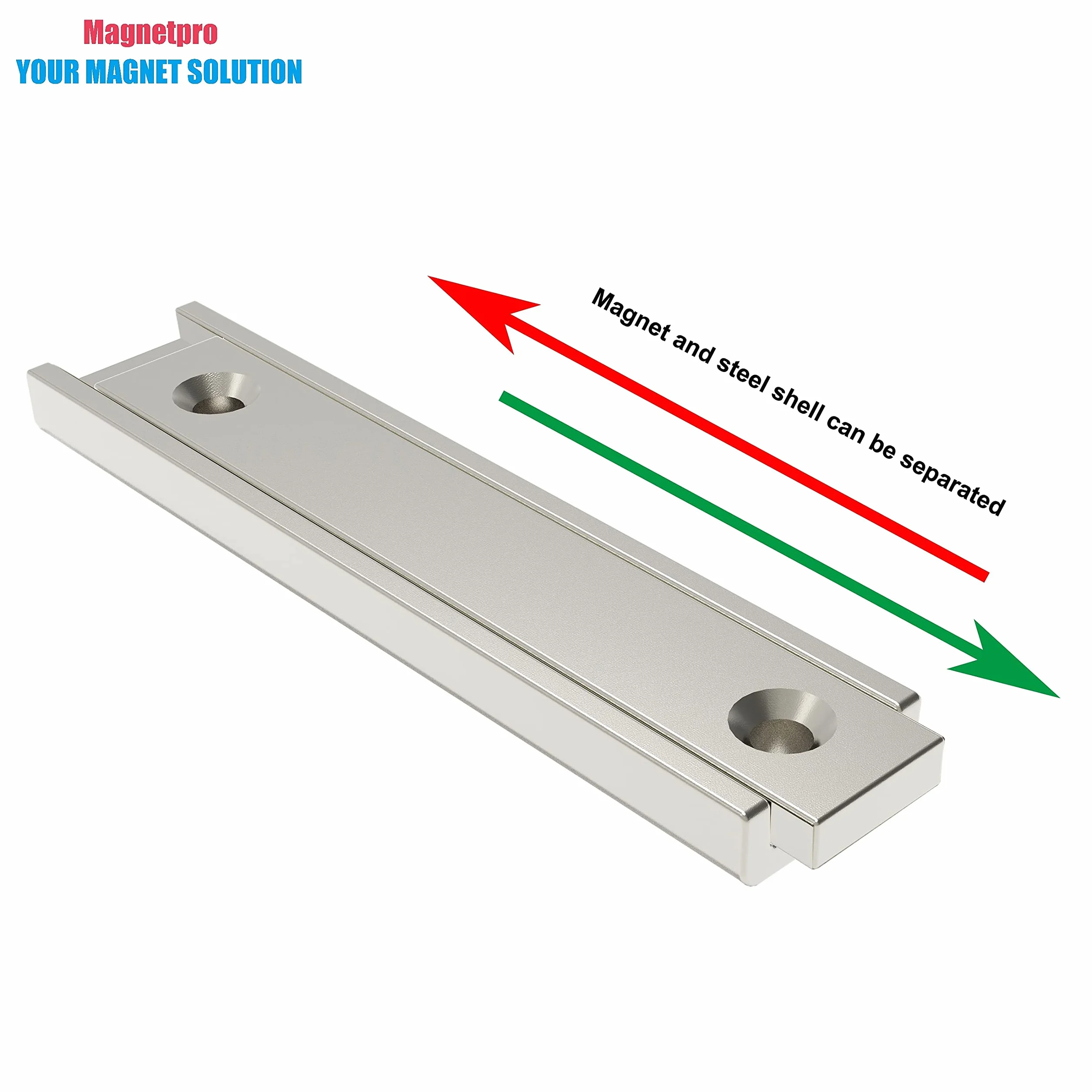 Magnetpro Prostokątne magnesy 30 kg, siła 60 x 13,5 x 5 mm, z częściami i otworem stożkowym, magnesy garnkowe ze śrubami, 6 sztuk