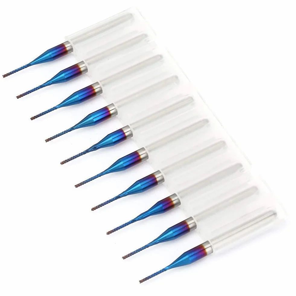 Wolframfräser Blau Beschichtet Spiralfräser Fräsmaschine CNC Fräser Set 0.8mm