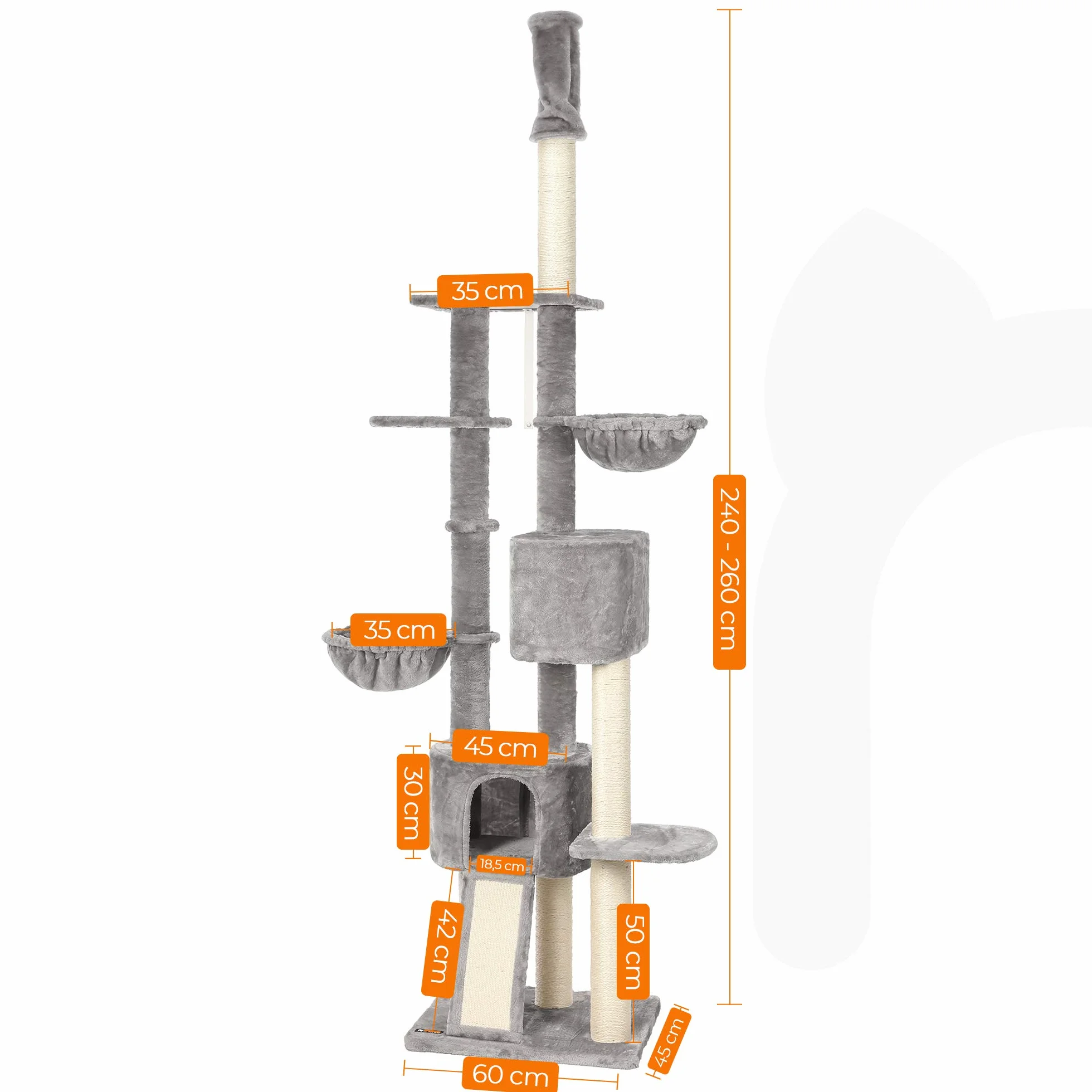 Feandrea Drapak dla Kota, Jasnoszary, 240-260 cm