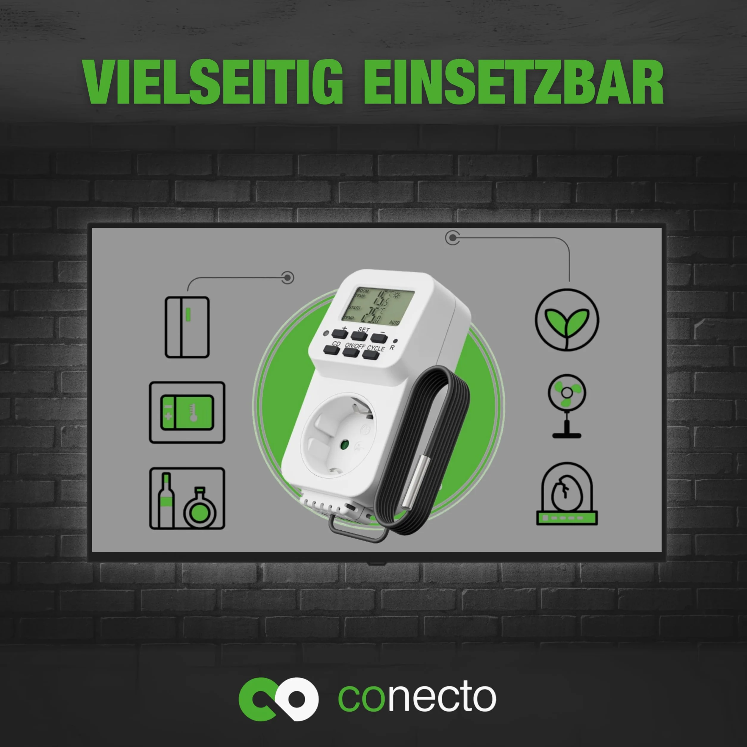 conecto Cyfrowy termostat z czujnikiem zewnętrznym i timerem do terrarium, szklarni, palacza, ogrzewania, regulator temperatury, mróz, 3600 W, biały