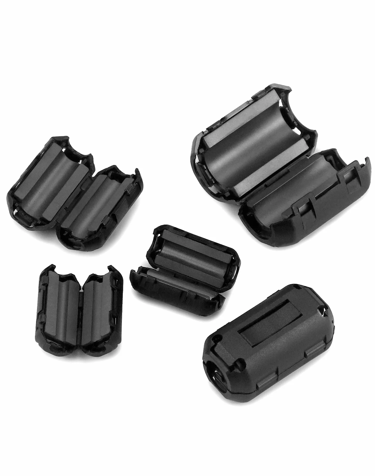 QWORK® 20 sztuk rdzeni ferrytowych do kabli, klips kablowy z redukcją szumów, 3,5 mm, 5 mm, 7 mm, 9 mm, 13 mm, na kabel USB, kabel myszy, kabel klawiatury