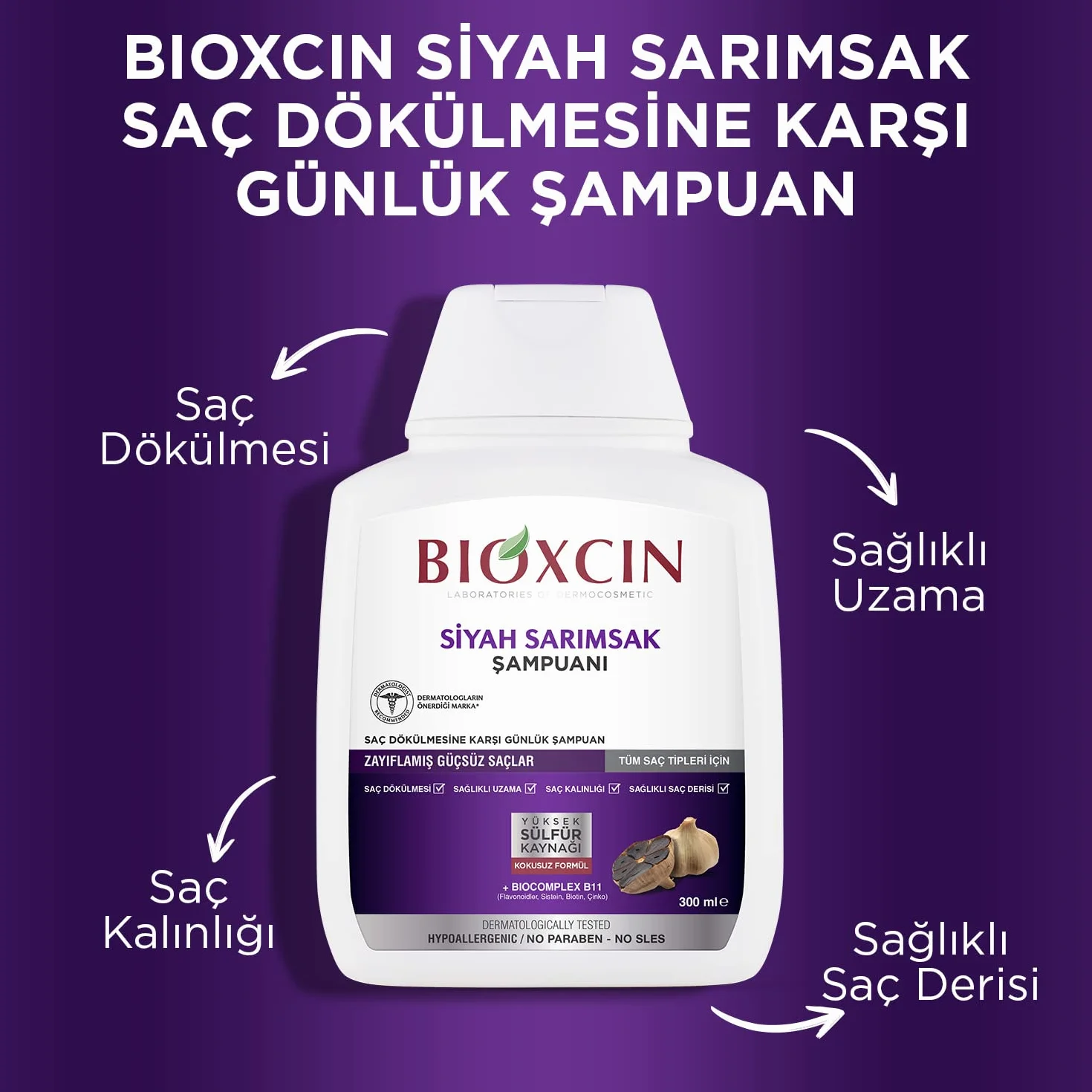Bioxcin Szampon przeciw wypadaniu włosów z czarnym czosnkiem 300 ml