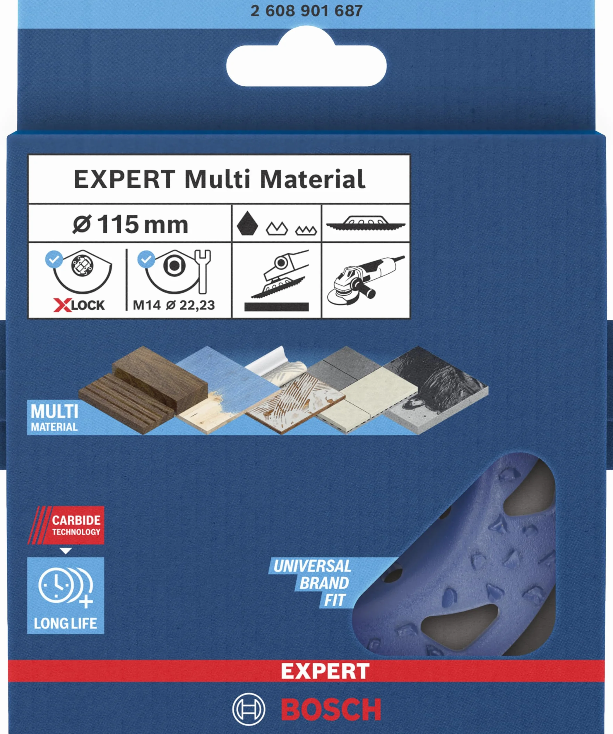 Bosch 1x Tarcza garnkowa EXPERT Multi Material, węglikowa, zgrubna (do Farba na drewnie, Twarde drewno, Ø 115 mm, zgrubna, Professional Akcesoria Mała szlifierka kątowa)