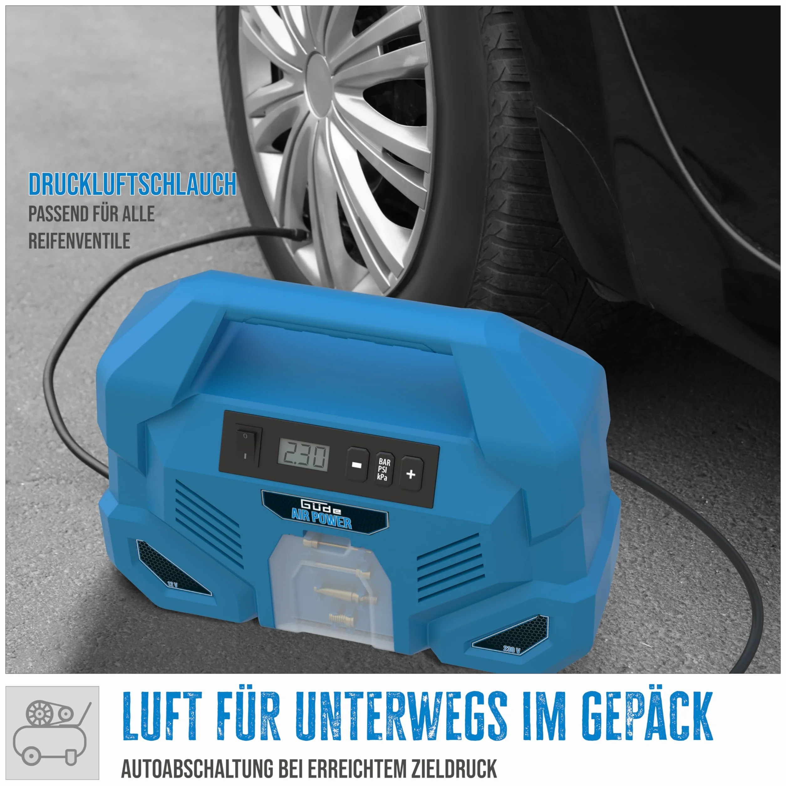 Güde Sprężarka Airpower Dual Drive 12/230 V 150 W 8 bar 20 l/min 5-częściowa