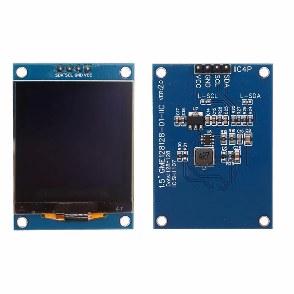 Hailege 1,5" SH1107 moduł wyświetlacza OLED 1,5 cala IIC I2C 4 piny 128 x 128 ekran OLED wyświetlacz LCD biały