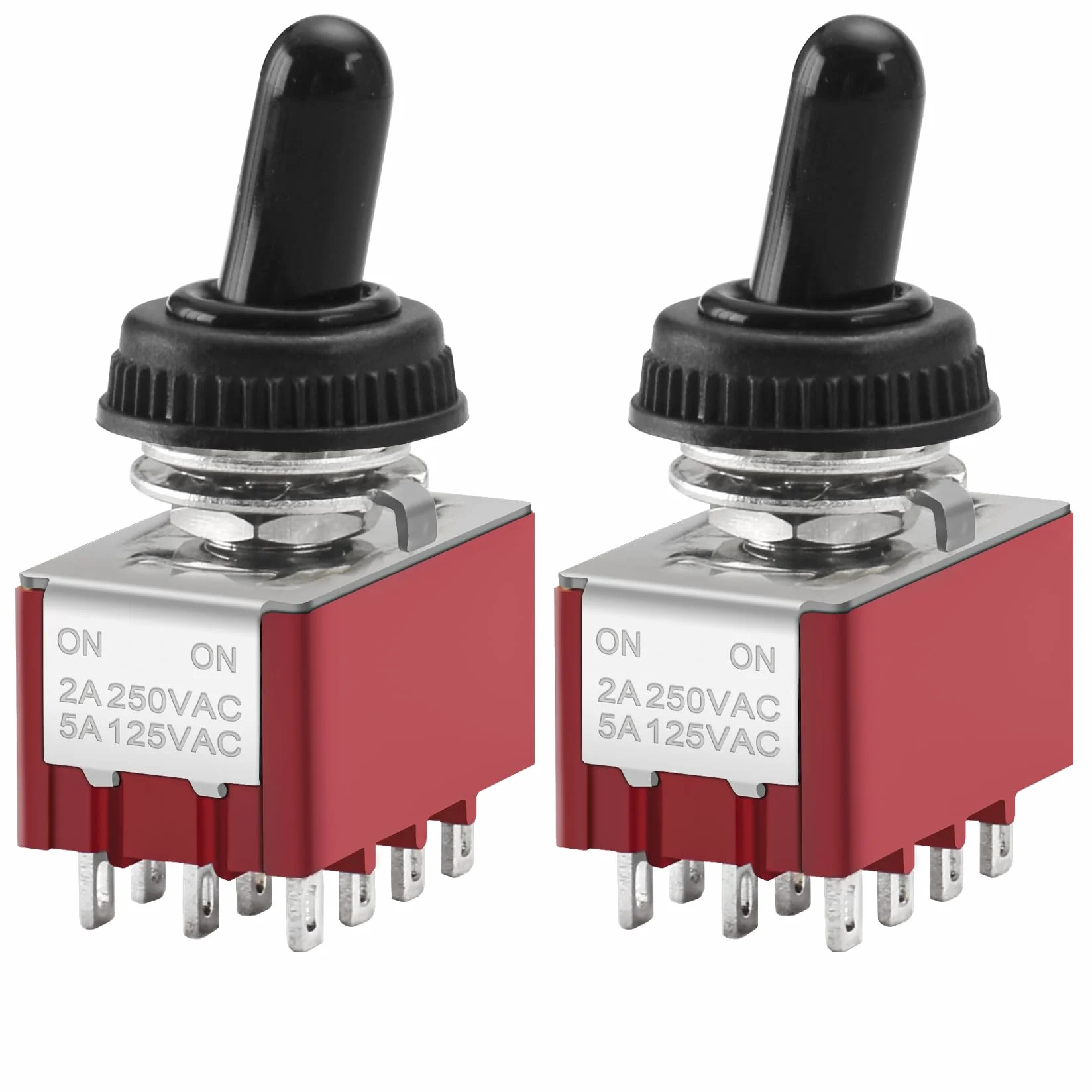 Heschen Miniaturowy przełącznik przełączający MTS-402 ON-ON 4PDT 12-biegunowy, 2 A 250 V, 5 A 120 V, UR na liście, z wodoodporną pokrywą, 2 sztuki