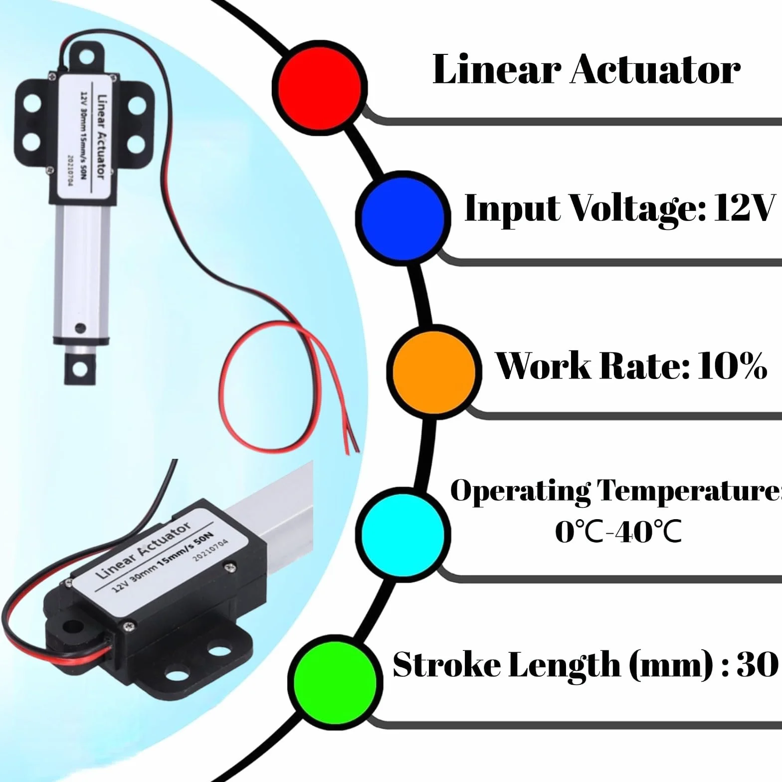 Siłownik Liniowy Mini 12V DC 30mm Elektryczny Siłownik Ruchu Liniowego Ochrona Przed Zwarciem śruba Typu T 30mm-15mm/s-50N