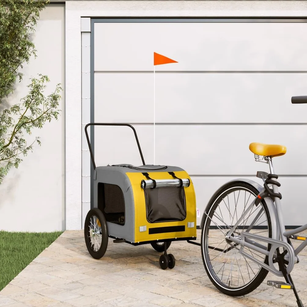Homgoday Przyczepa rowerowa dla zwierząt żółty i szary Oxford i żelazo, wyposażenie wózka dla psa, wózek rowerowy wózek rowerowy, wózek dla psa, transporter rowerowy model 93854
