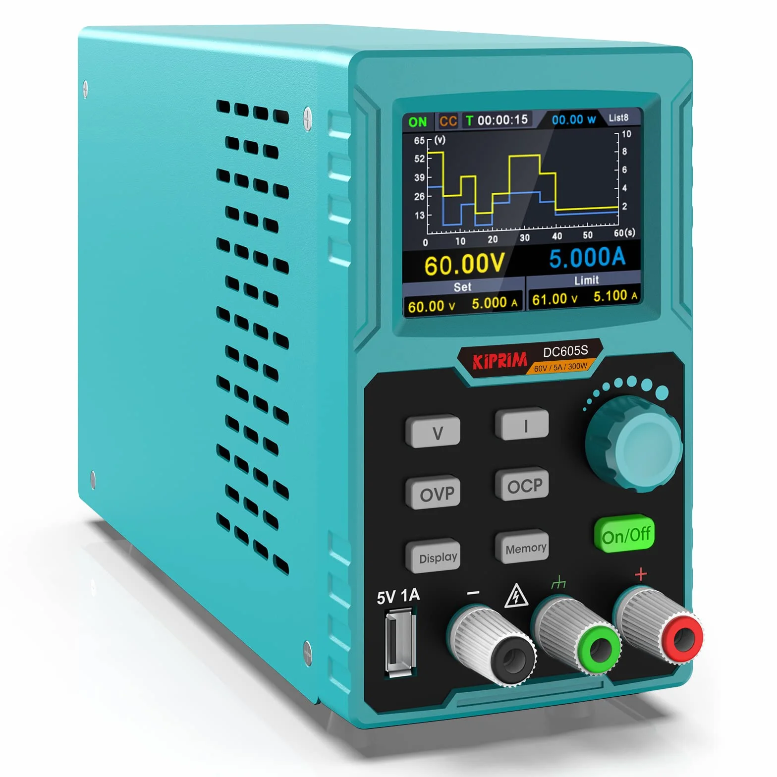 Kiprim DC605S Programowalny zasilacz laboratoryjny, 0–60 V / 0–5 A, z 4-cyfrowym wyświetlaczem LED, stabilizowany zasilacz impulsowy, miernik prądu, odporny na przeciążenie i zwarcie