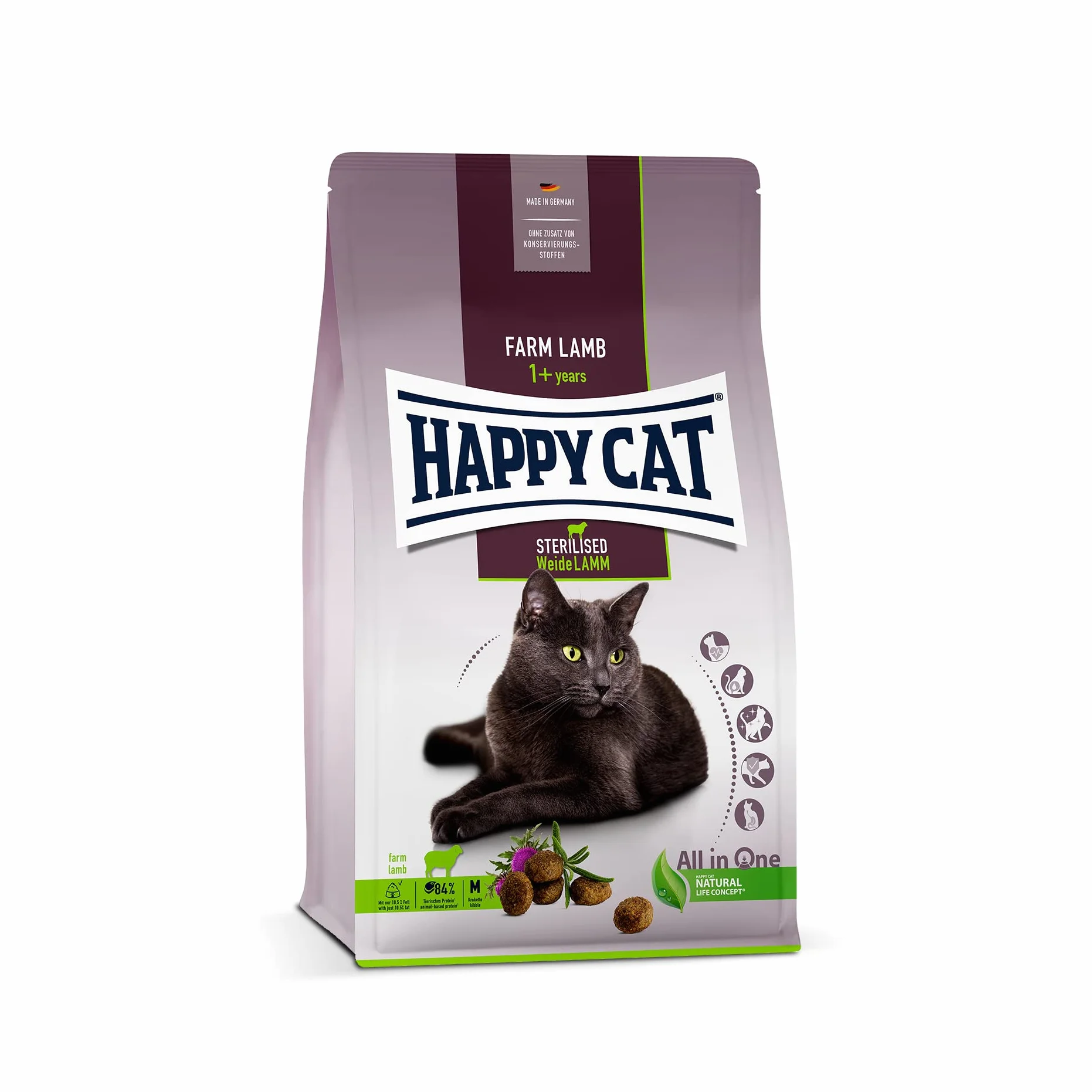 Happy Cat 70586 – sterylised dorosła wierzba jagnięca – sucha karma dla sterylizowanych kotów i kotów – zawartość 10 kg
