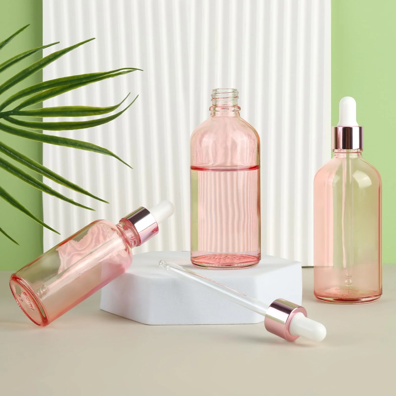 Różowe butelki z pipetą 50 ml do olejków eterycznych, perfum, aromaterapii, 3 szt.