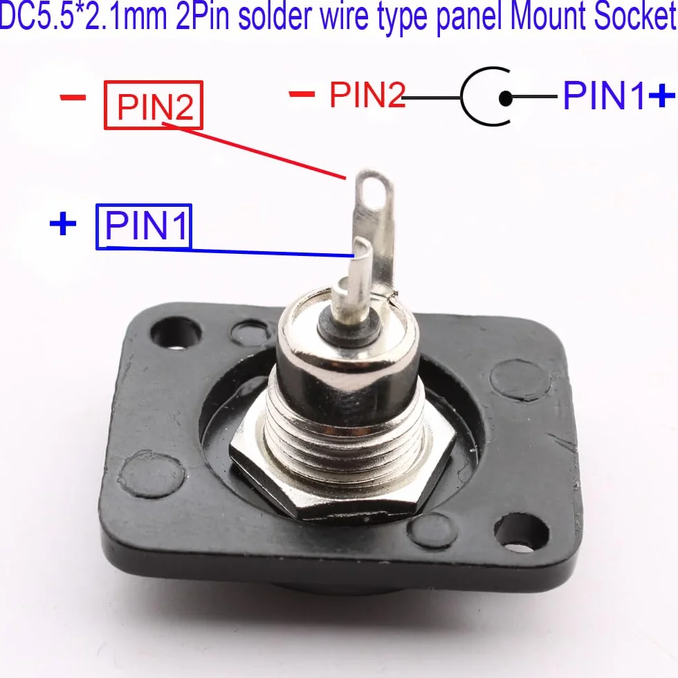 RUNCCI-YUN 5,5 x 2,1 mm wtyk drążony DC 2Pin DC panel Mount wtyczka DC Power Jack gniazdo DC5521 lutowanie żeńskie panel Mount wtyczka 5,5 x 2,1 mm DC złącze wtykowe niskonapięciowe złącze wtykowe