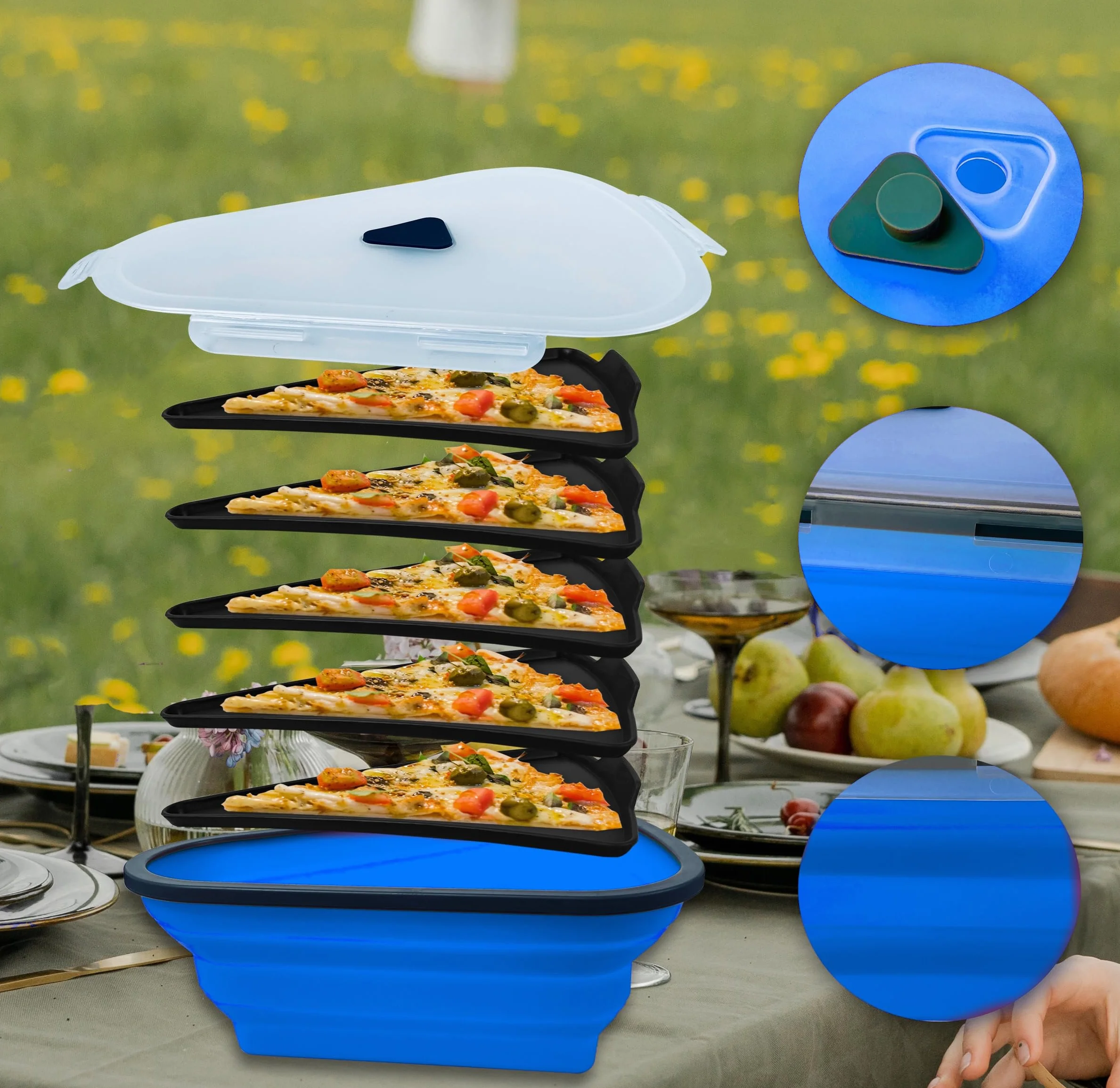 Silikonowe składane pudełko na pizzę niebieskie