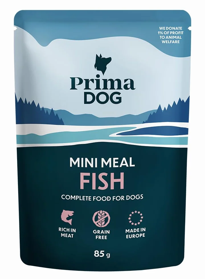 Mini Meal mokra karma dla psów, mieszanka paszowa pełnoporcjowa, smak ryb w sosie, opakowanie 24 szt. po 85 g