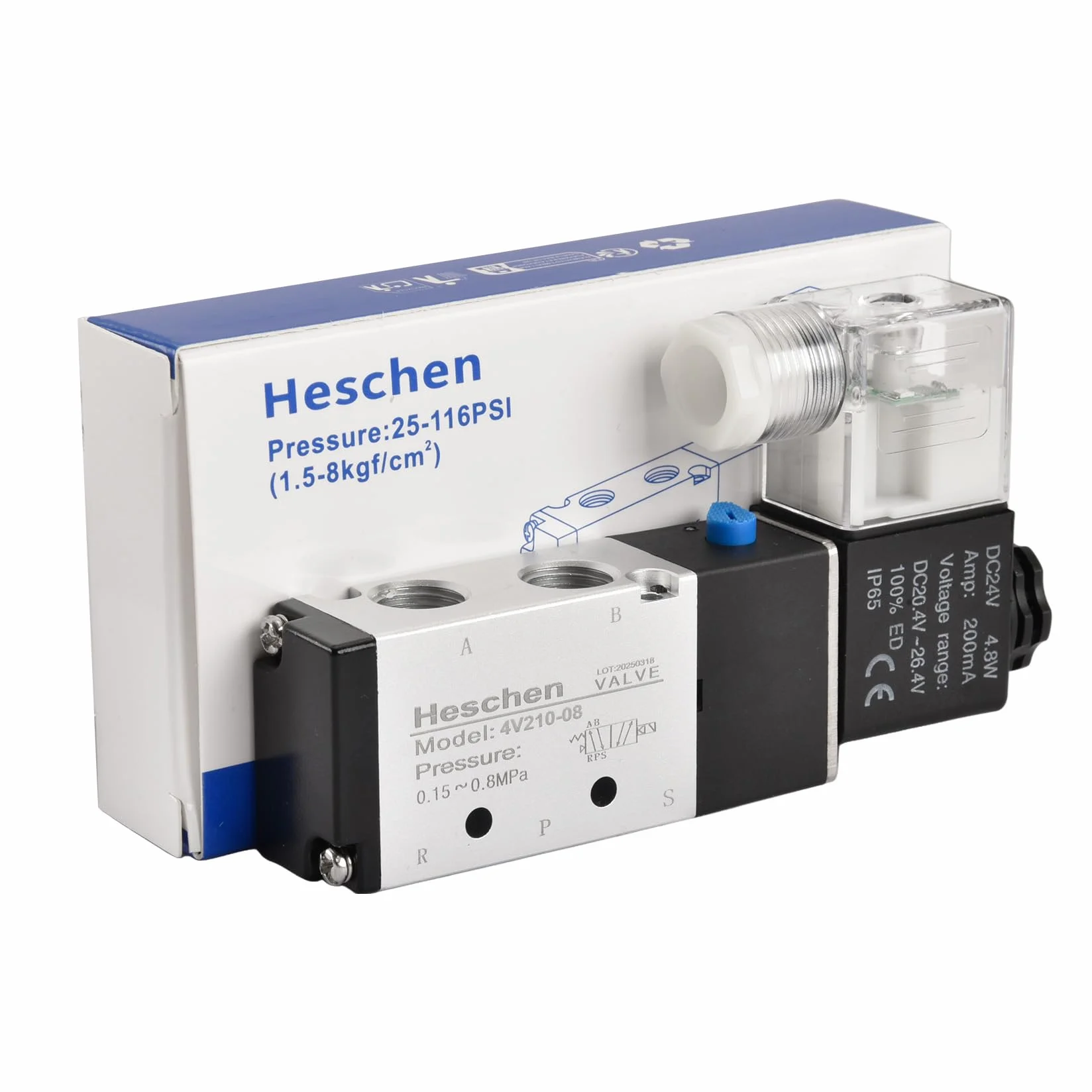 Heschen Elektryczny zawór elektromagnetyczny 4V210-08 24VDC PT1/4 5-drożny 2-pozycyjny