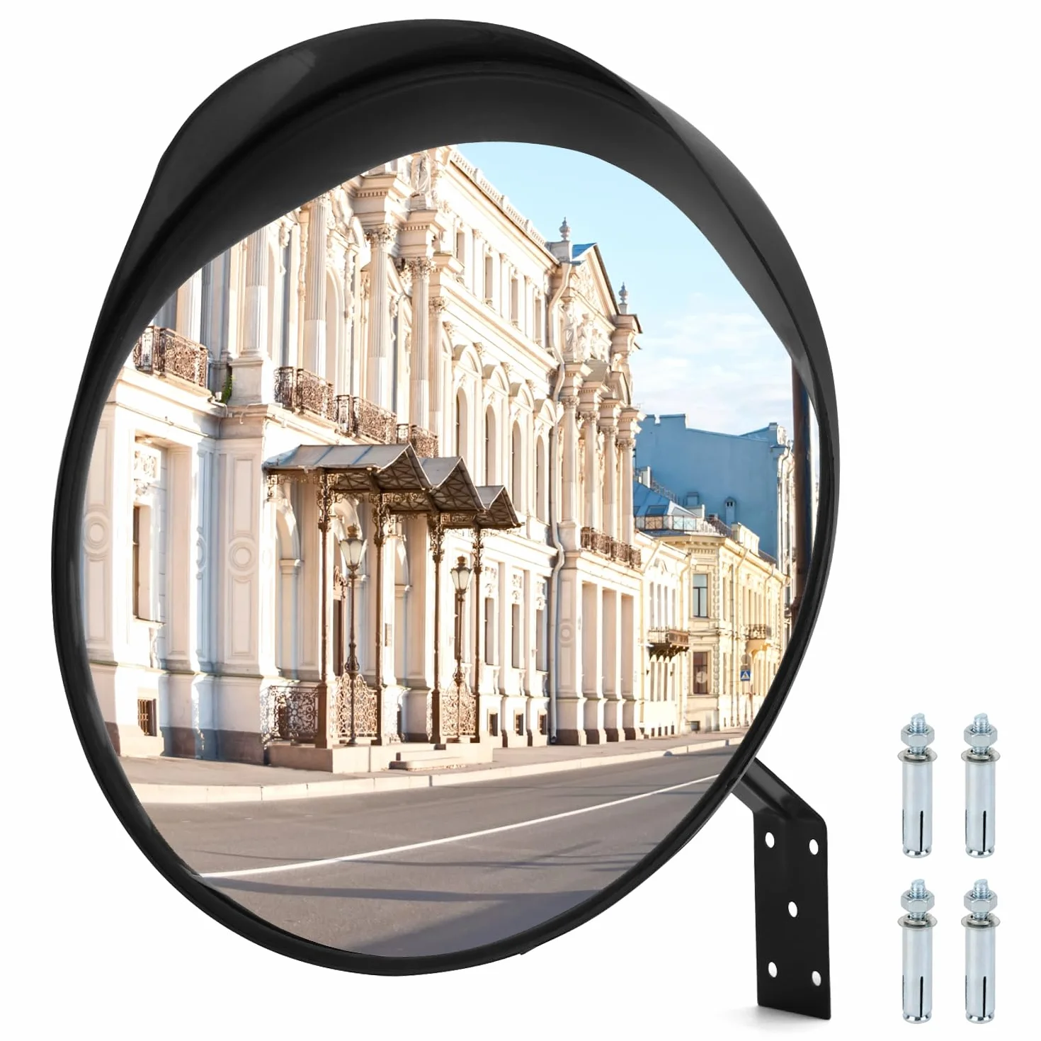 QWORK® Lusterko drogowe 40 cm, wypukłe lustro, lusterko drogowe do wyjść, regulowane szerokokątne lusterko drogowe do garażu, ścieżki