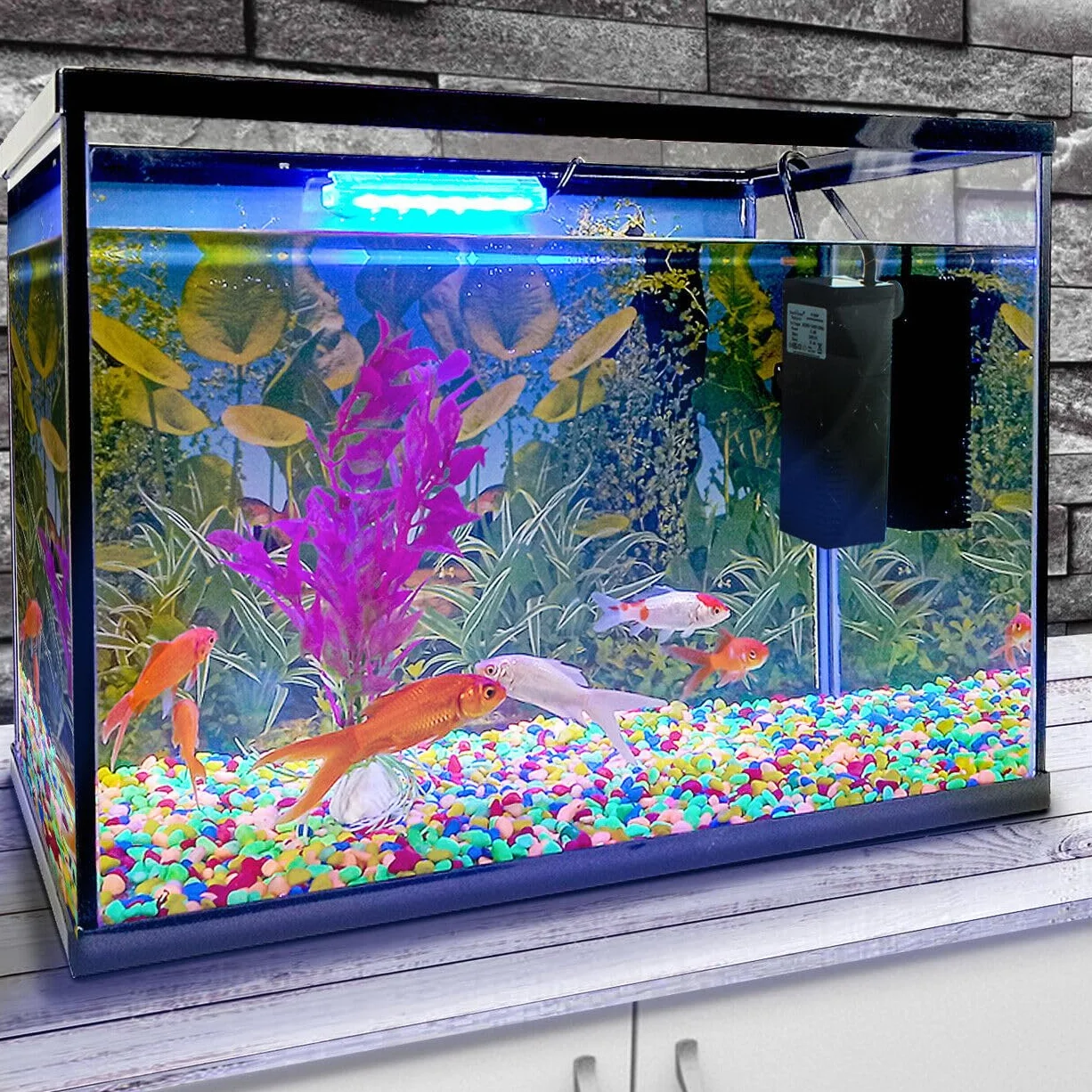 Zestaw do akwarium, 26 l, szklany zestaw startowy, światło LED, kamień siatkowy i filtr pompy powietrza