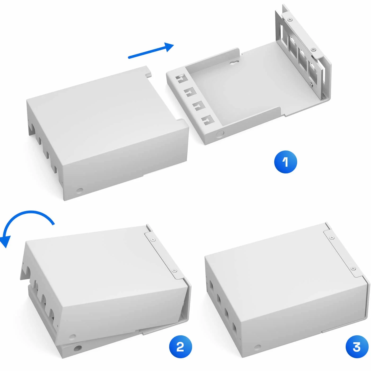hb-digital 4-portowy panel krosowy obudowa do modułów Keystone z np. gniazdem RJ45 RJ11 Socket wtyczka antenowa złącze F USB-C USB-A BF/AF HDMI zacisk biegunowy gniazdo gwintowane BNZ - jasnoszary