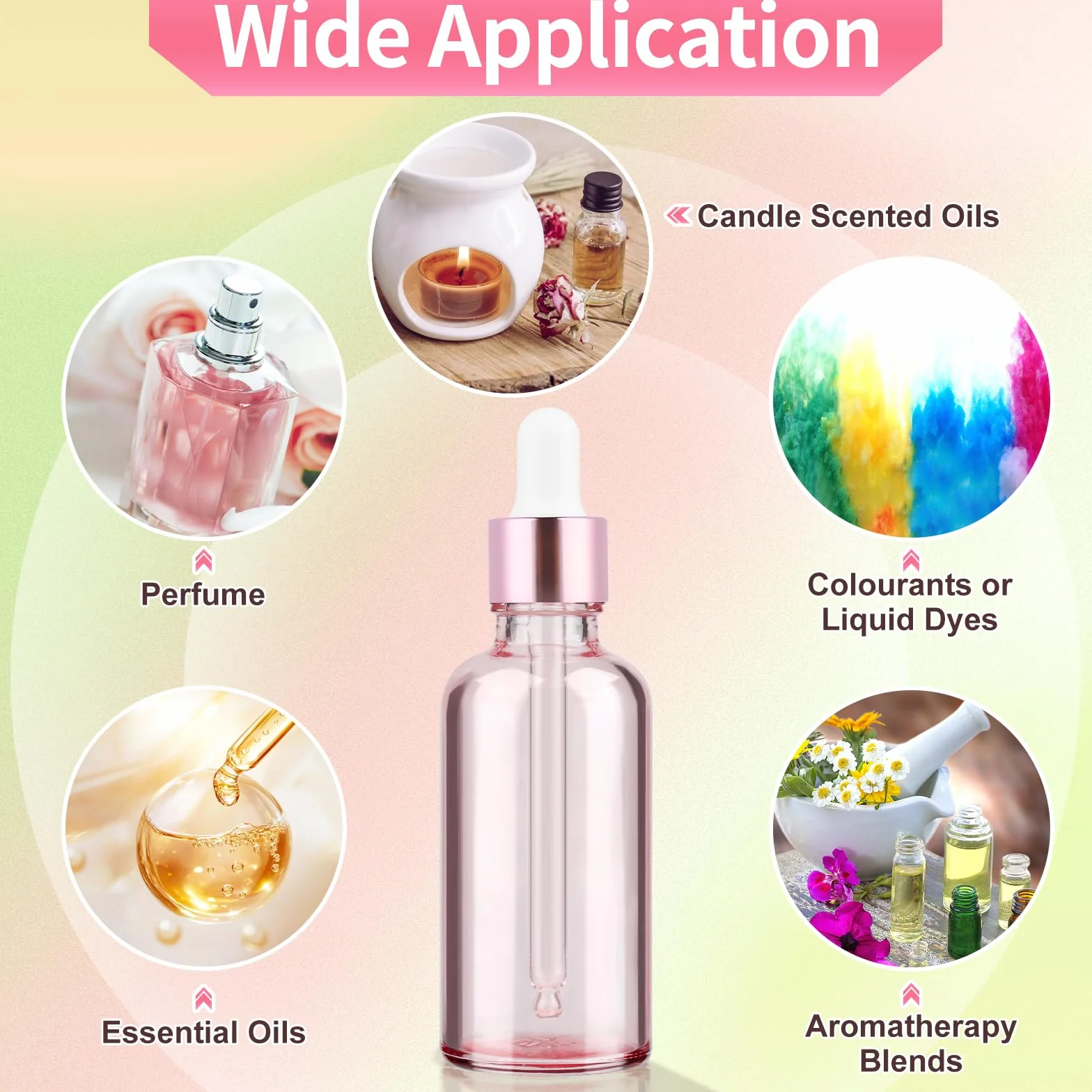Różowe butelki z pipetą 50 ml do olejków eterycznych, perfum, aromaterapii, 3 szt.