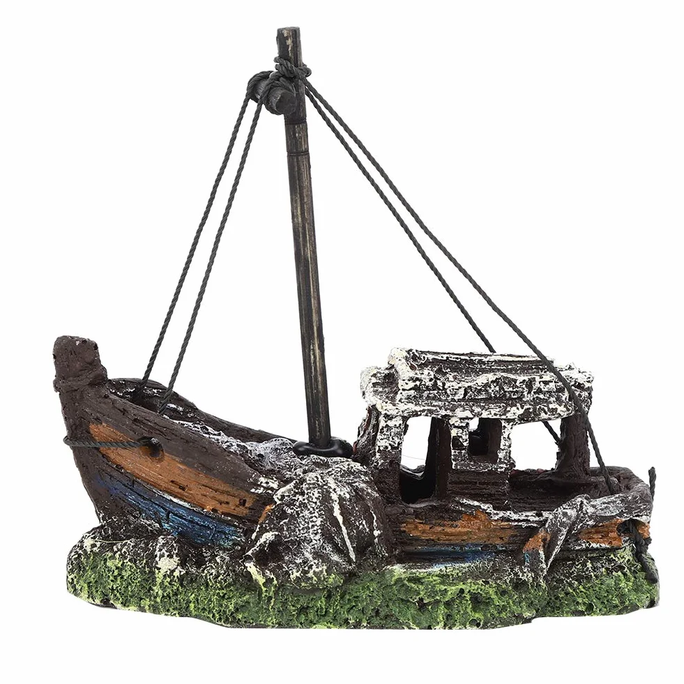 Resin Aquarium Fish Tank Landscape Ornament, Aquarium Artificial High Simulation Shipwreck Decoration Fish Tank Hide House