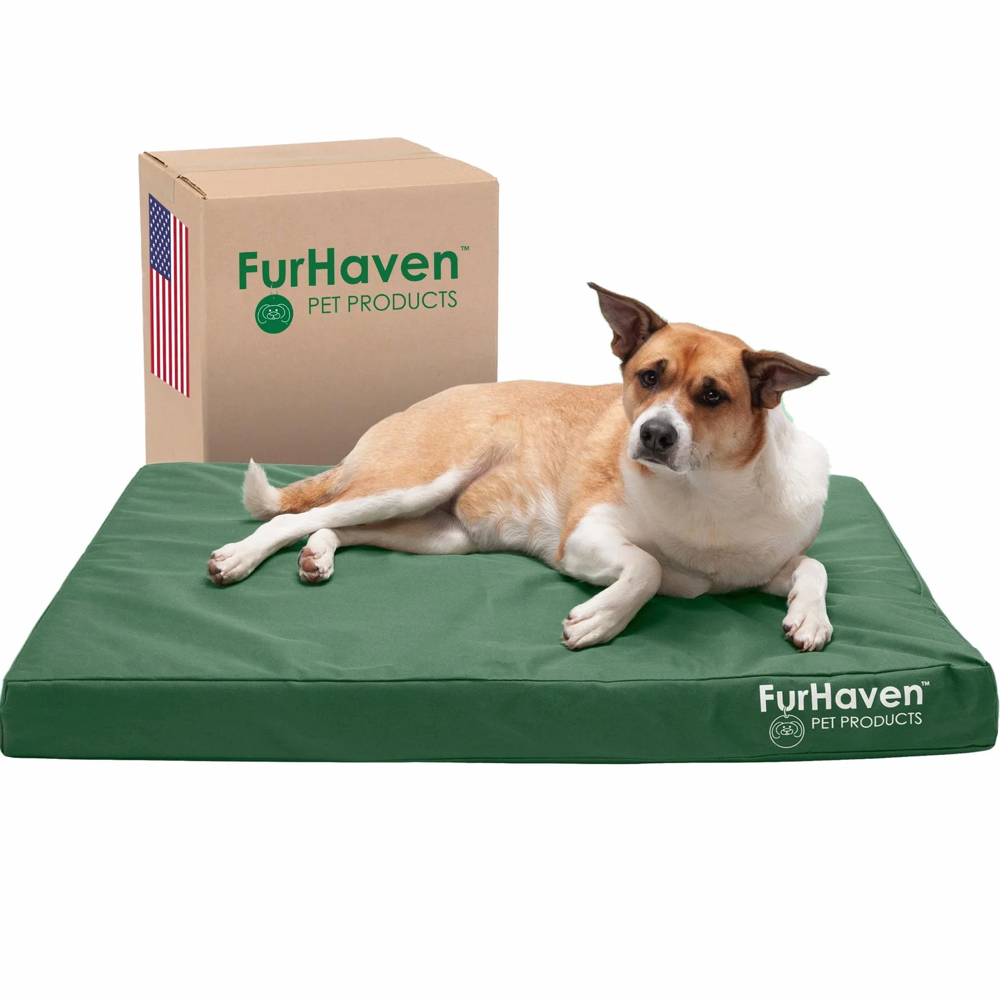 FurHaven Wodoodporne legowisko dla psa z żelem chłodzącym dla dużych/średnich psów ze zdejmowanym zmywalnym pokrowcem, dla psów o wadze do 25 kg - nadruk z logo Oxford Polycanvas Materac - las,