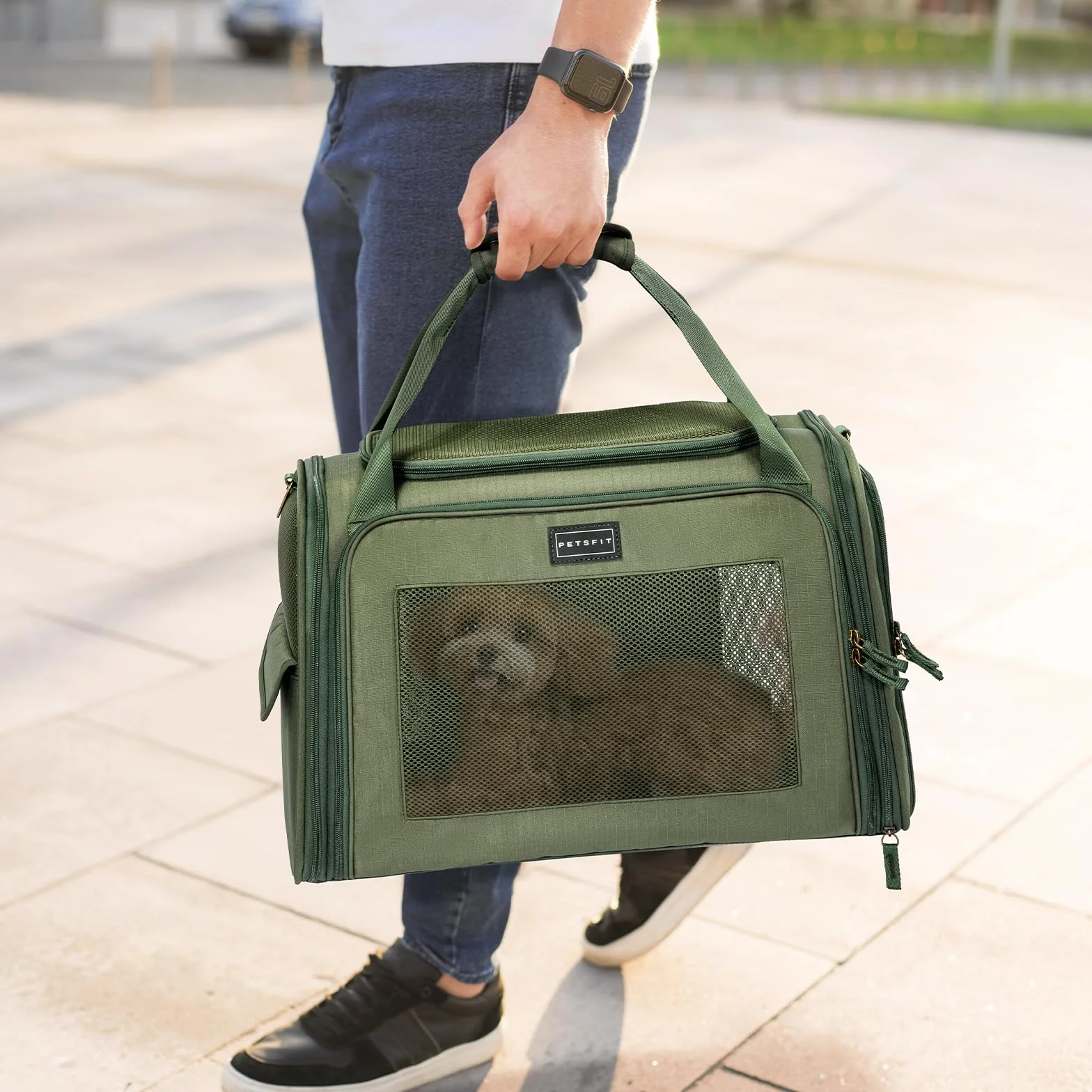 Petsfit Nosidełko podróżne dla psów, miękkie, jednostronne, lekkie nosidełko podróżne, dla małych psów i kotów, z rozszerzalną matą, ulepszone, o dużej przestrzeni, miękkie, jednostronne nosidełko dla