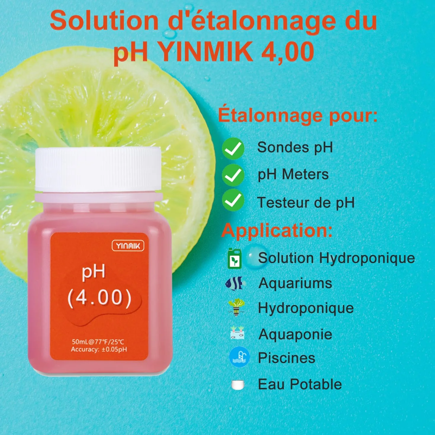 YINMIK zestaw do kalibracji miernika pH (4.00, 7.00 i 10.01) z zestawem do ochrony roztworu, 3 butelki po 50 ml roztworu buforowego do kalibracji pH i 2 butelki po 10 ml roztworu KCL do sond pH dla