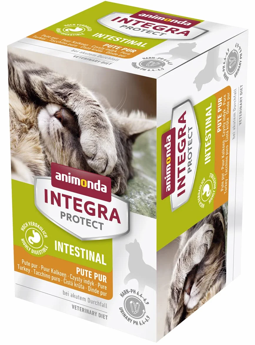 animonda INTEGRA PROTECT Intestinal Pur indyk (6 x 100 g), dietetyczna karma dla kotów w przypadku biegunki i wymiotów, karma dla kotów z indykiem i ryżem, łatwo przyswajalna mokra karma dla kotów