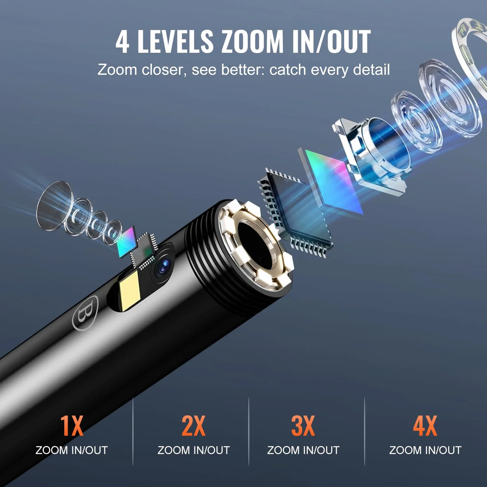 VEVOR Kamera endoskopowa z 8 + 1 lampkami, kabel 15 m, endoskop przemysłowy z podwójną soczewką, ekran 4,3", kamera inspekcyjna 1920 x 1080p, 4-krotny zoom, wodoszczelność IP67, idealna do sanitarnych