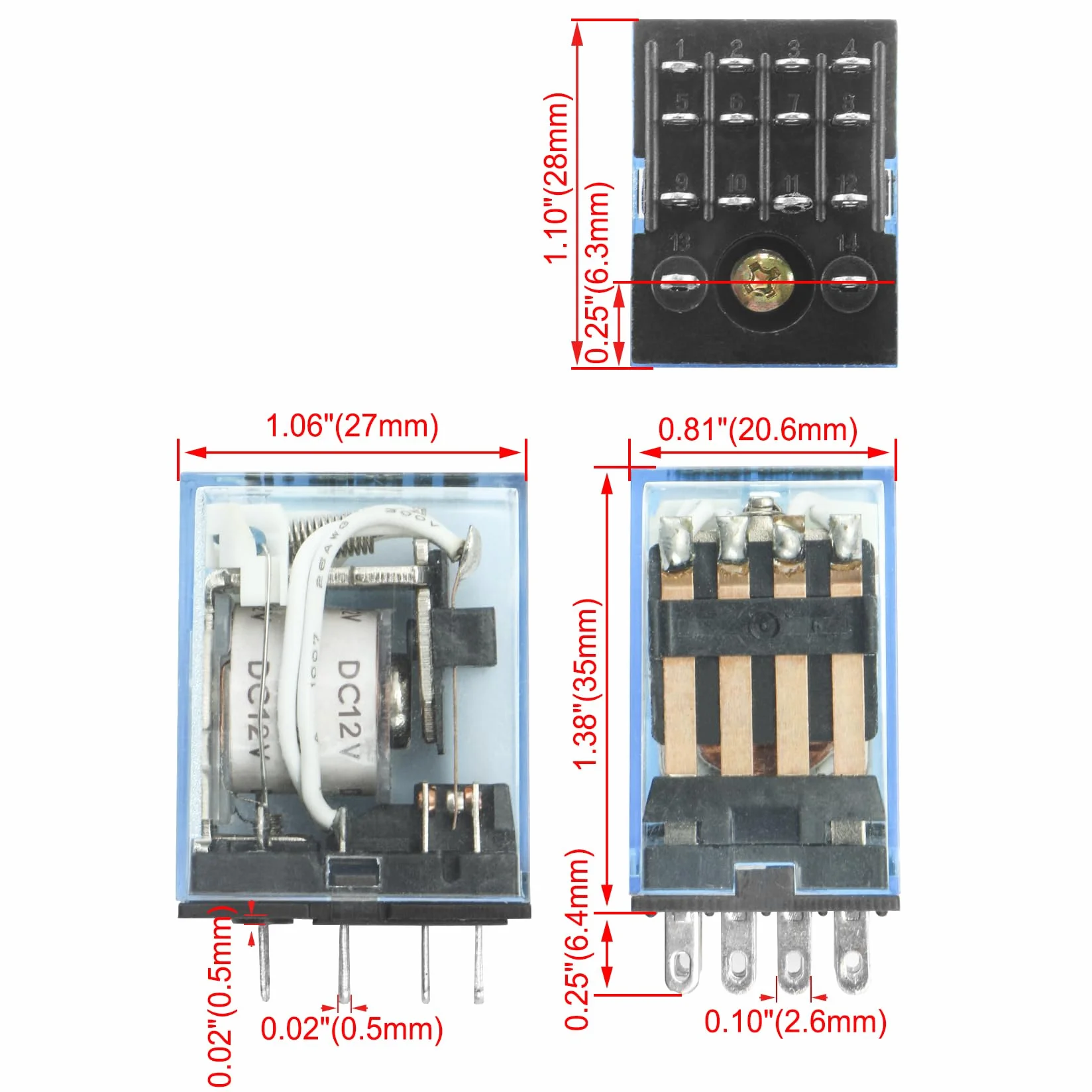 Heschen Przekaźnik zasilający MY4NJ 12 VDC 3 A 4PDT LED 14-pin