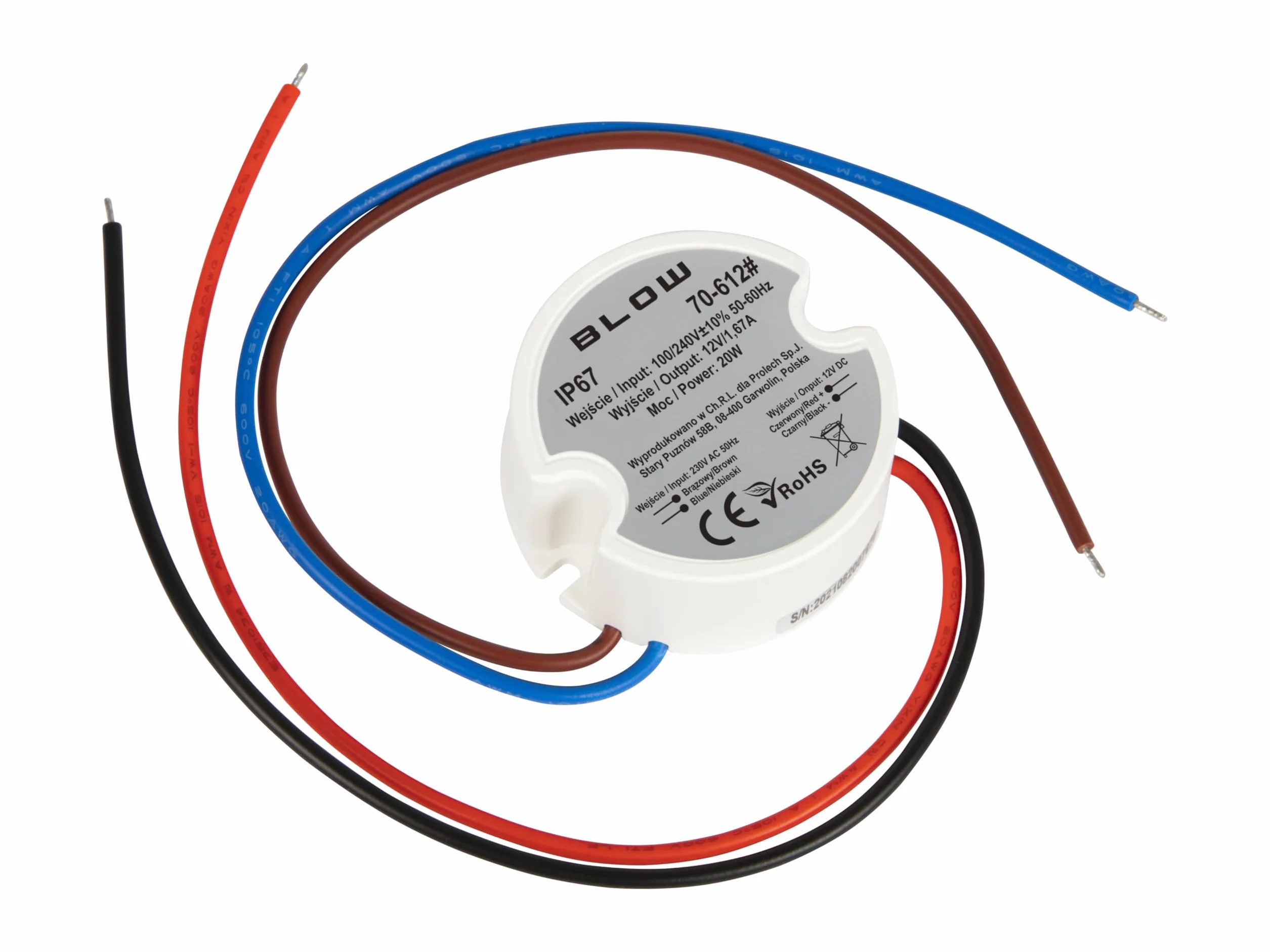 BLOW Zasilacz impulsowy dopuszkowy 12V/1,67A 20W plastik